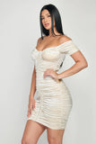 Shiny Velvet Off-Shoulder Ruched Mini Dress - Wear with style