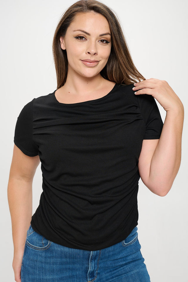 Short Sleeve Boat Neck Ruched Top - Wear with style