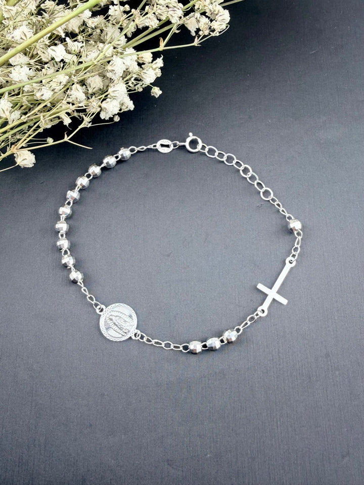 Silver .925 Rosary bracelet | sterling silver Catholic bracelet with cross - Wear with style