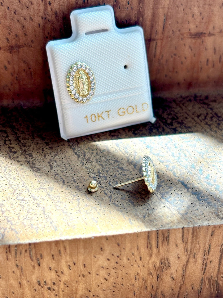 Solid 10K Gold Virgin Mary Earrings, virgencita gold earrings - Wear with style