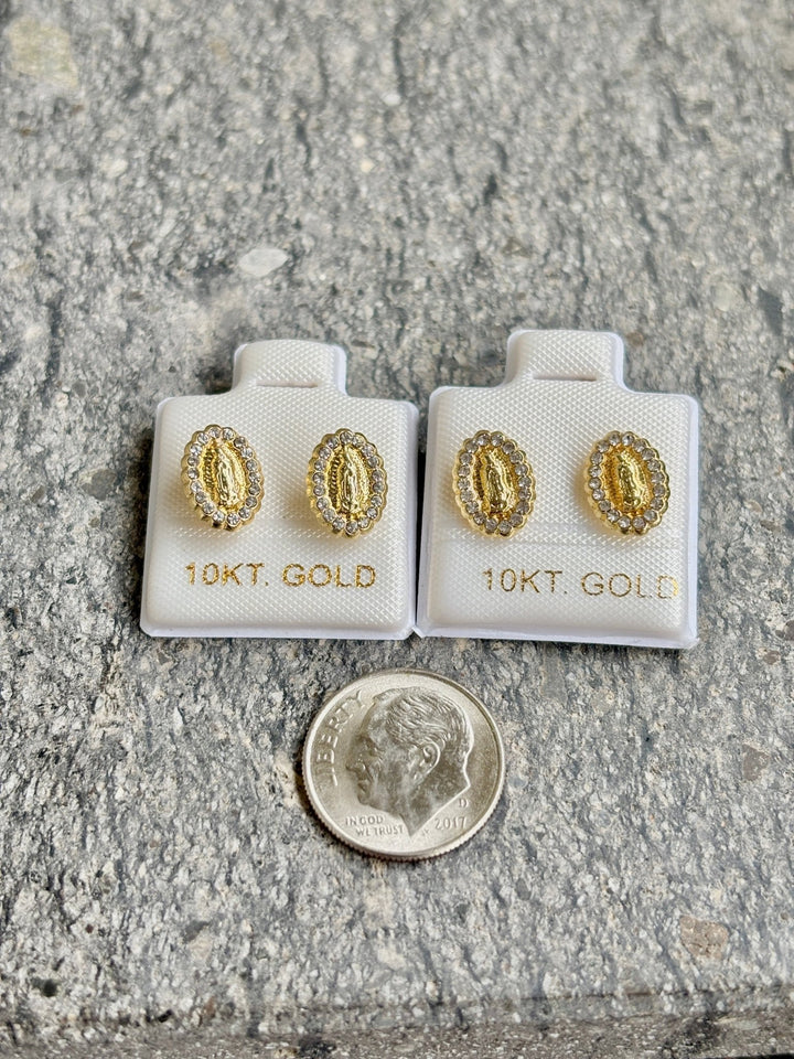 Solid 10K Gold Virgin Mary Earrings, virgencita gold earrings - Wear with style