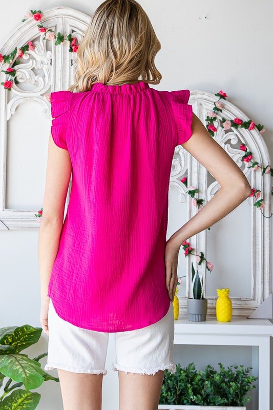 SOLID RUFFLE MOCK NECK BLOUSE - Wear with style