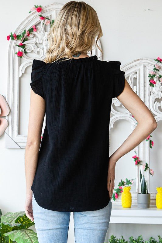 SOLID RUFFLE MOCK NECK BLOUSE - Wear with style