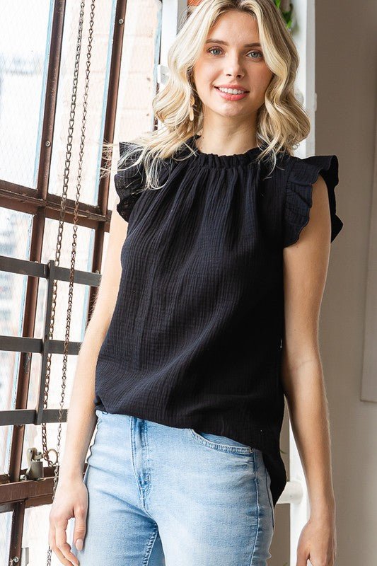 SOLID RUFFLE MOCK NECK BLOUSE - Wear with style