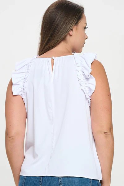 Solid Sleeveless Ruffle Trim Top - Wear with style