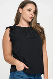 Solid Sleeveless Ruffle Trim Top - Wear with style