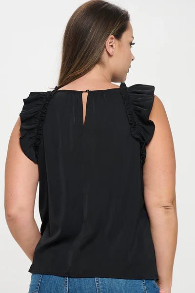 Solid Sleeveless Ruffle Trim Top - Wear with style
