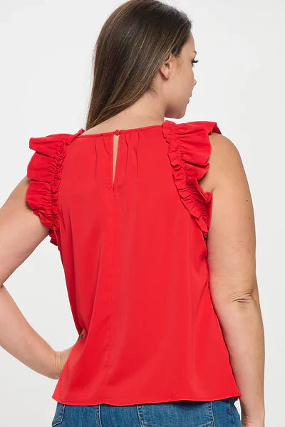 Solid Sleeveless Ruffle Trim Top - Wear with style