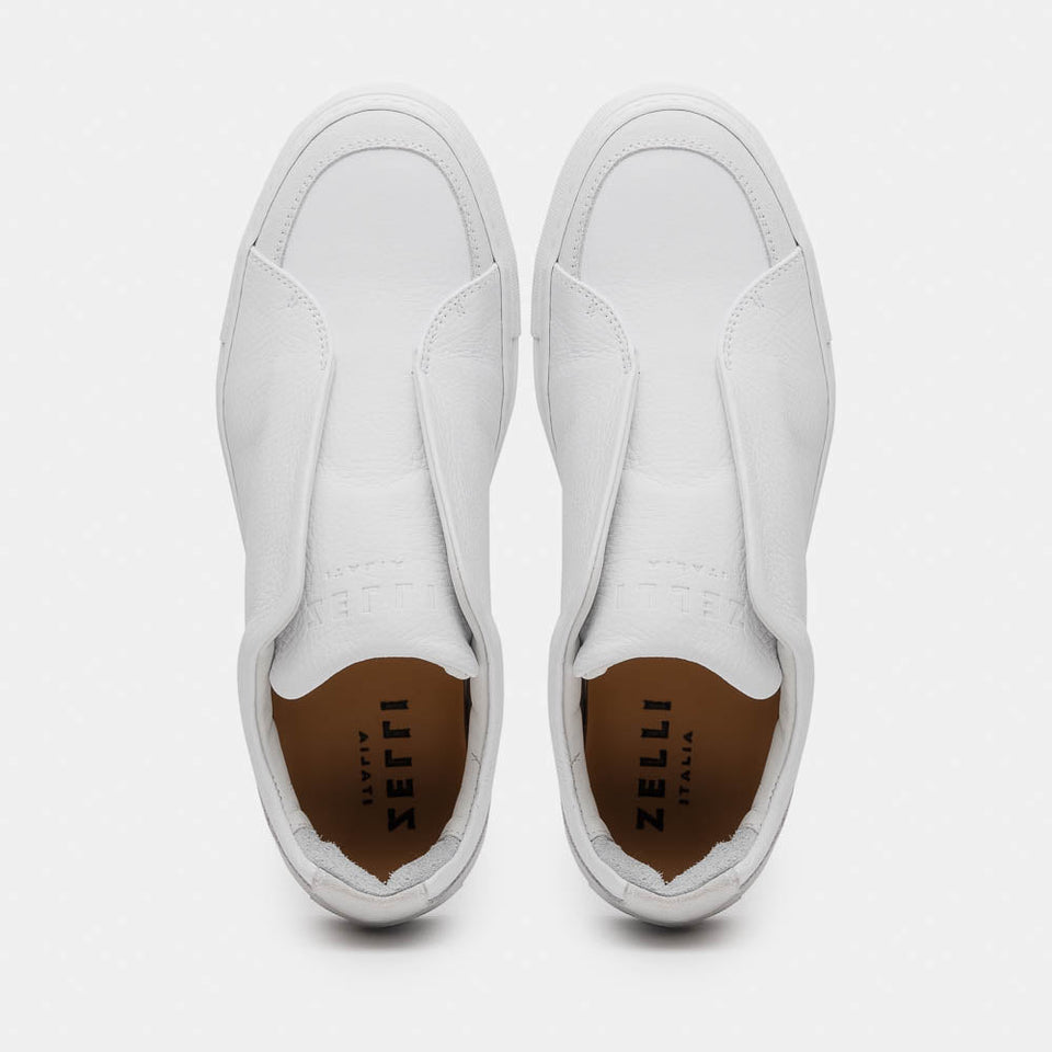 65-225-WHT SPETTACOLARE Italian Pebble Grain Calfskin Sneakers White