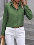 Spring Summer Casual Single Breasted Solid Color Color Matching Long Sleeve Collared Shirt Women Top - Wear with style