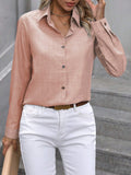 Spring Summer Casual Single Breasted Solid Color Color Matching Long Sleeve Collared Shirt Women Top - Wear with style