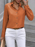 Spring Summer Casual Single Breasted Solid Color Color Matching Long Sleeve Collared Shirt Women Top - Wear with style
