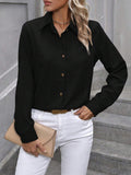 Spring Summer Casual Single Breasted Solid Color Color Matching Long Sleeve Collared Shirt Women Top - Wear with style