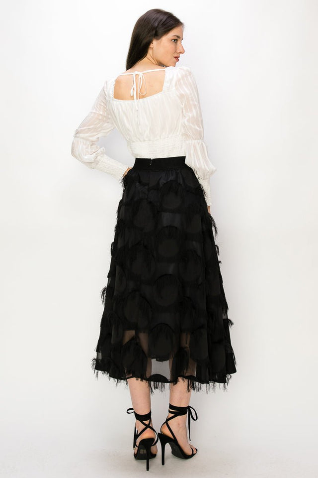 Square Neck Long Sleeve Waist Smocking Stripe Satin Top - Wear with style