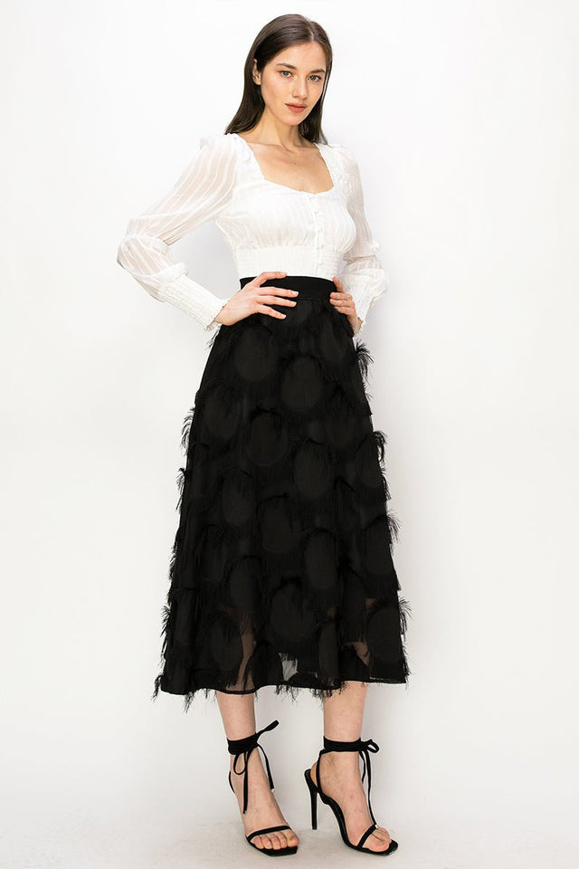 Square Neck Long Sleeve Waist Smocking Stripe Satin Top - Wear with style
