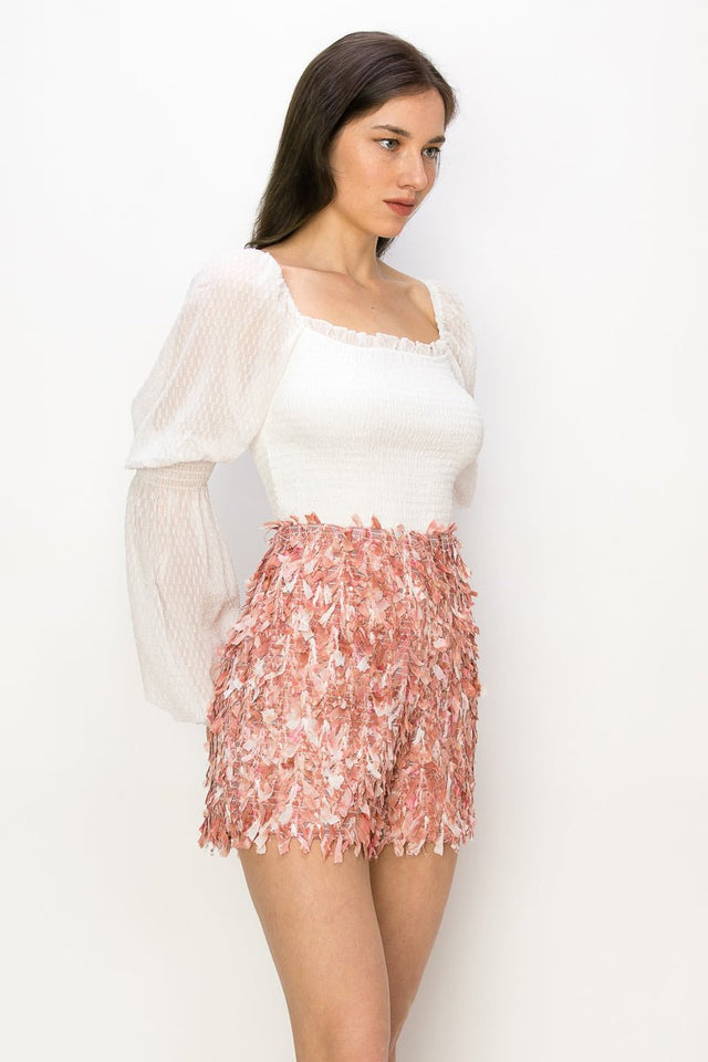Square Neck Puff Long Sleeve Smocking Detail Blouse - Wear with style