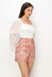 Square Neck Puff Long Sleeve Smocking Detail Blouse - Wear with style