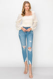 Square Neck Puff Long Sleeve Smocking Detail Blouse - Wear with style