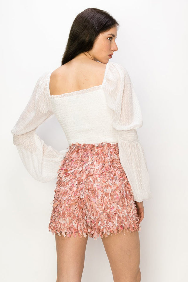 Square Neck Puff Long Sleeve Smocking Detail Blouse - Wear with style