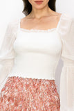 Square Neck Puff Long Sleeve Smocking Detail Blouse - Wear with style