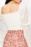 Square Neck Puff Long Sleeve Smocking Detail Blouse - Wear with style