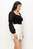 Square Neck Puff Long Sleeve Smocking Detail Blouse - Wear with style
