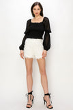 Square Neck Puff Long Sleeve Smocking Detail Blouse - Wear with style