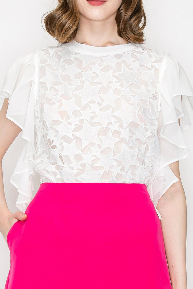 Star Cutwork Butterfly Short Sleeve Top - Wear with style