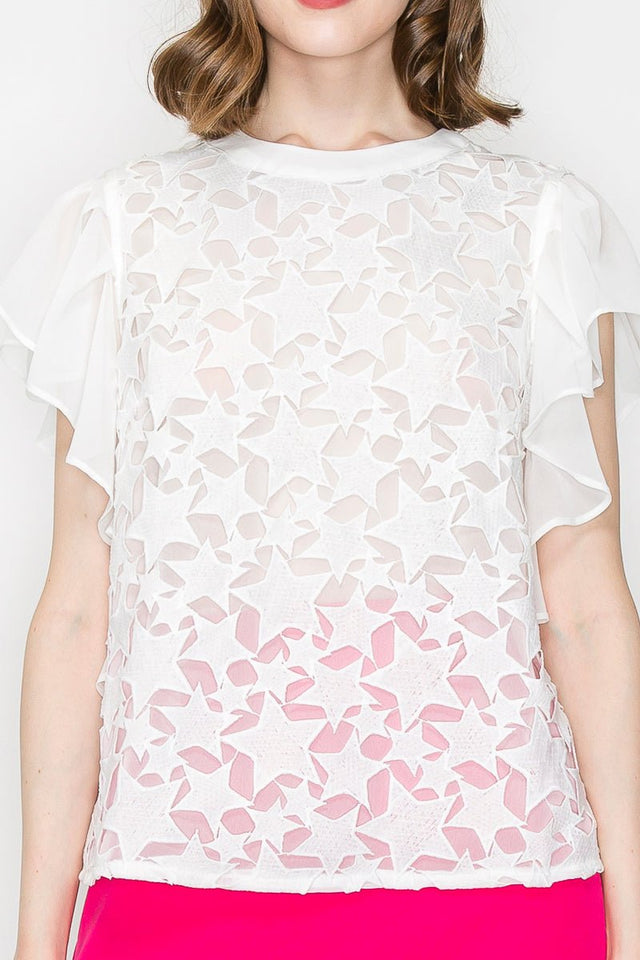 Star Cutwork Butterfly Short Sleeve Top - Wear with style