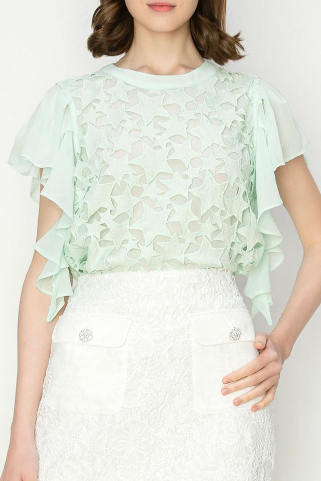 Star Cutwork Butterfly Short Sleeve Top - Wear with style