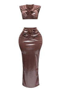 Starlust Metallic Foil Crop Top & Maxi Skirt Set – Two Piece Outfit - Wear with style
