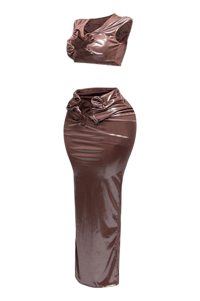 Starlust Metallic Foil Crop Top & Maxi Skirt Set – Two Piece Outfit - Wear with style