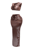 Starlust Metallic Foil Crop Top & Maxi Skirt Set – Two Piece Outfit - Wear with style