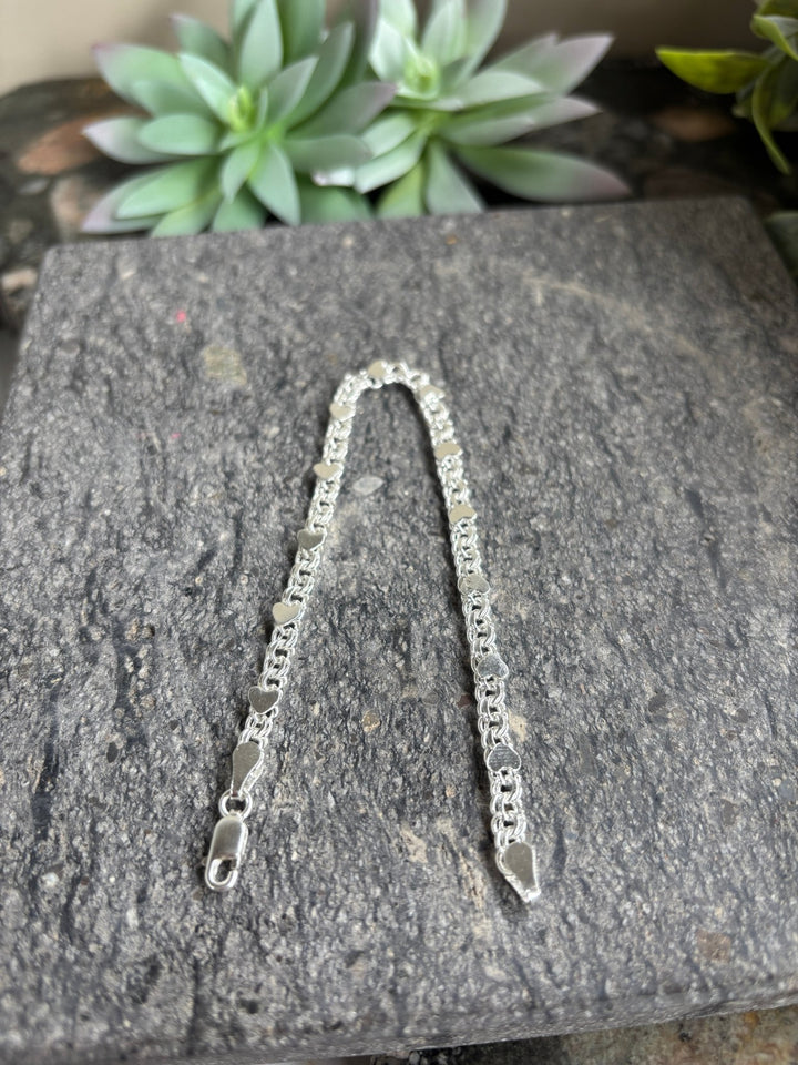 Sterling Silver 925 Chino Link Bracelet with Hearts, pulsera de plata .925 - Wear with style