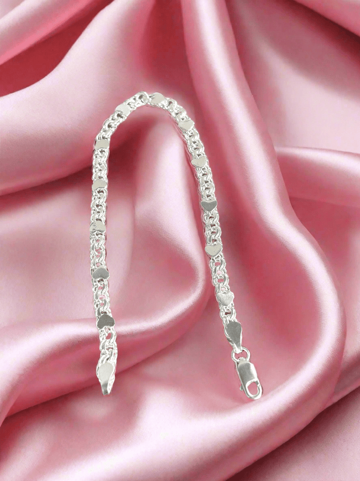 Sterling Silver 925 Chino Link Bracelet with Hearts, pulsera de plata .925 - Wear with style