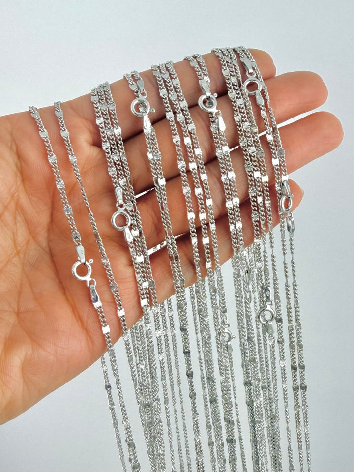 Sterling Silver 925 Diamond - Cut Curb Chain Necklace - Cadena de plata .925 estilo espejo - Wear with style