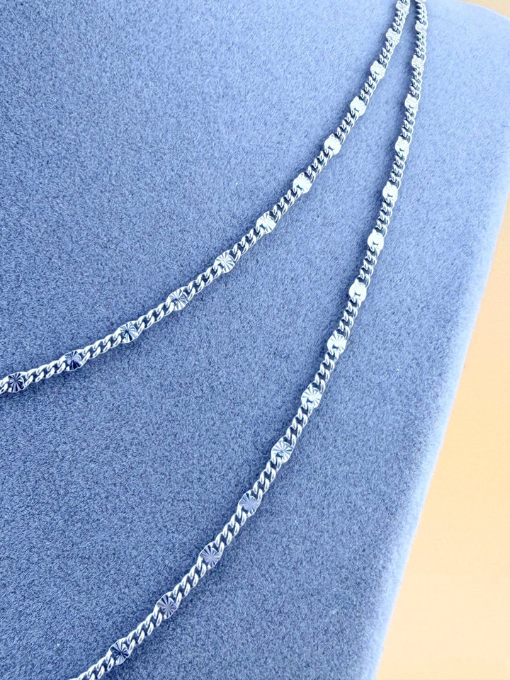 Sterling Silver 925 Diamond - Cut Curb Chain Necklace - Cadena de plata .925 estilo espejo - Wear with style