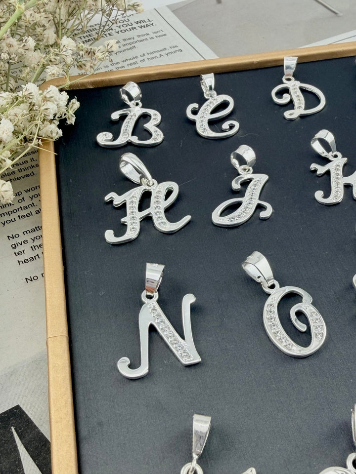 Sterling Silver 925 Initial Letter Pendant with CZ | Dijes de plata 925 | - Wear with style