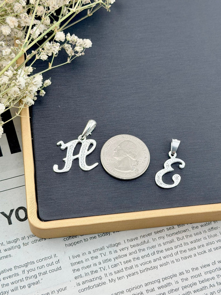 Sterling Silver 925 Initial Letter Pendant with CZ | Dijes de plata 925 | - Wear with style