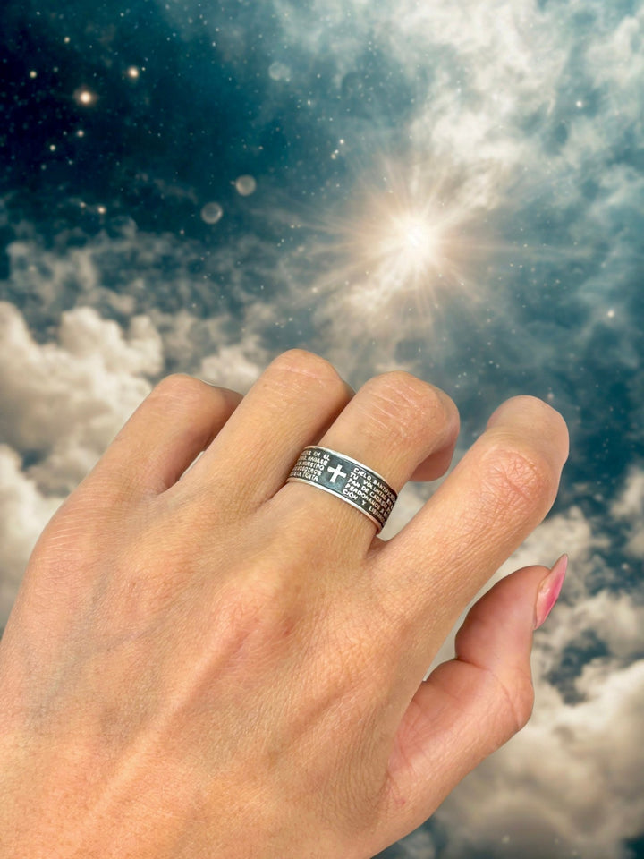 Sterling silver Lord’s Prayer | Anillos de plata 925 del padre nuestro | Silver 925 Unisex band ring - Wear with style