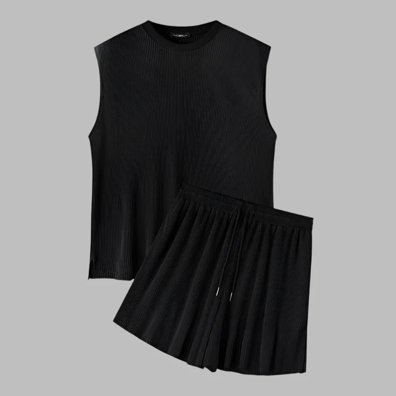 Summer Izzy Pleated Sleeveless Tank men beach shorts set - Wear with style