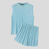 Summer Izzy Pleated Sleeveless Tank men beach shorts set - Wear with style