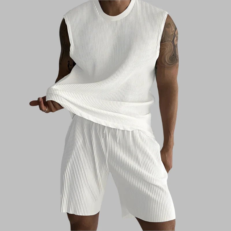 Summer Izzy Pleated Sleeveless Tank men beach shorts set - Wear with style