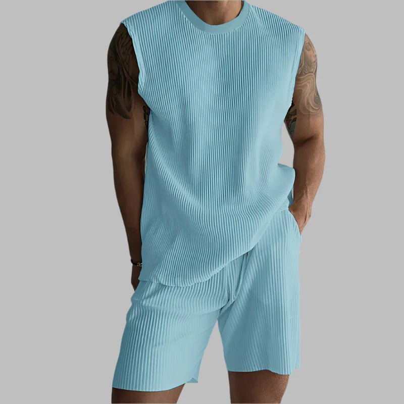 Summer Izzy Pleated Sleeveless Tank men beach shorts set - Wear with style