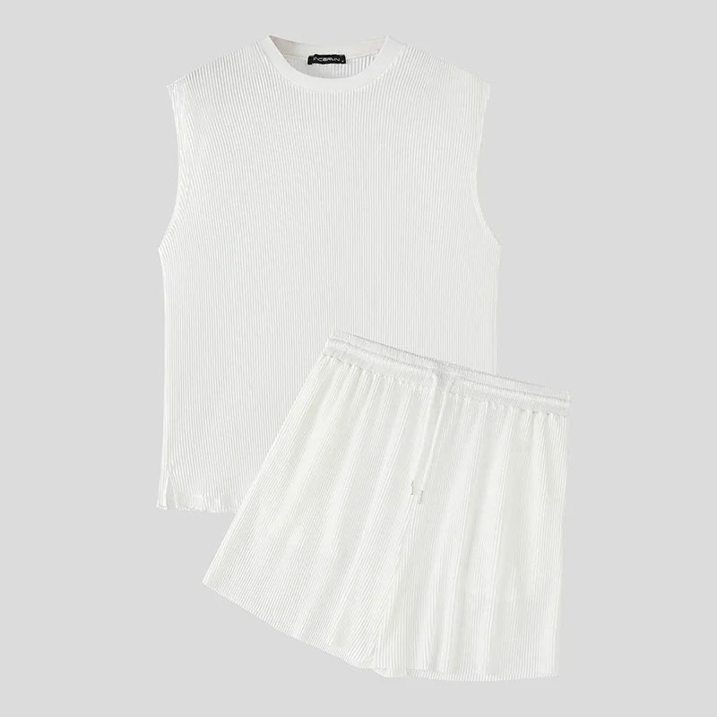 Summer Izzy Pleated Sleeveless Tank men beach shorts set - Wear with style
