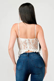 SUPER STRETCH COTTON LACE SWEETHEART DRAWSTRING RUFFLED CROPPED CAMI TOP - Wear with style