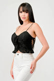 SUPER STRETCH COTTON LACE SWEETHEART DRAWSTRING RUFFLED CROPPED CAMI TOP - Wear with style