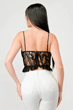 SUPER STRETCH COTTON LACE SWEETHEART DRAWSTRING RUFFLED CROPPED CAMI TOP - Wear with style