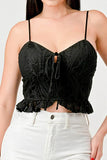 SUPER STRETCH COTTON LACE SWEETHEART DRAWSTRING RUFFLED CROPPED CAMI TOP - Wear with style
