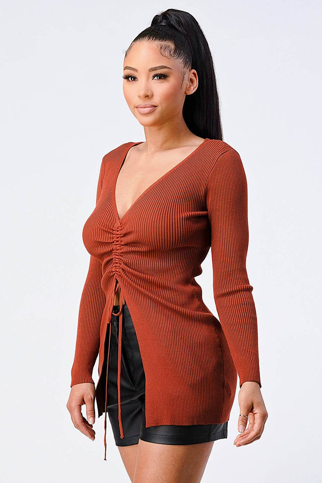 SWEATER KNIT RUCHED LONG SLEEVES TOP - Wear with style